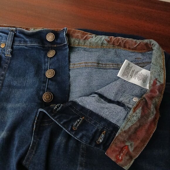 Frye & CO Jeans Size 14 Ankle Crop Raw Hem Button Fly Dark Wash Denim Stretch - Picture 6 of 8